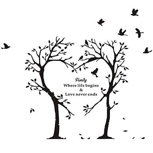 Home Find ( 블랙 39.4 인치 x 35.4 인치) Love Tree and Birds with Inspiring 문구,인용구 패밀리 Where Life Begins and Love Never Ends 벽면 스티커 아름다운 글자 벽면 데칼,도안 생활 Room 장식,데코