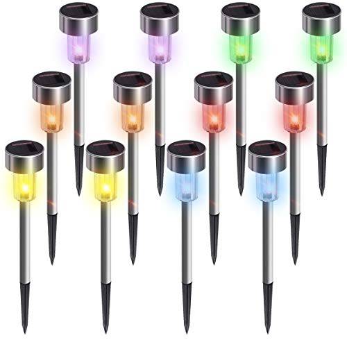 KODOO 태양광 가든 라이트 Outdoor, 6Color 12Pack 스테인레스 Steel Led 좁은길 라이트 for Patio, Lawn, 마당 and 보도
