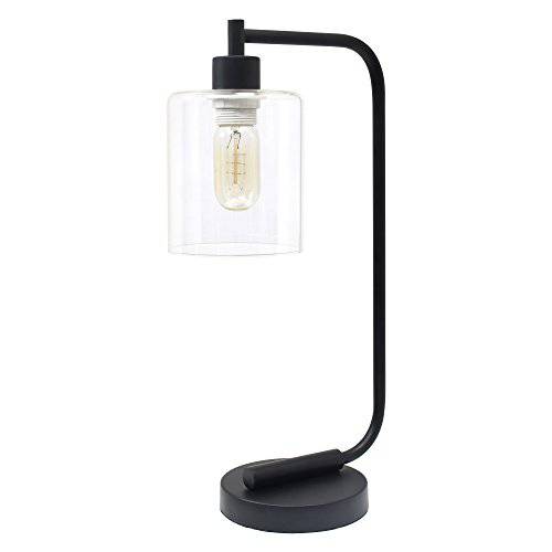 Simple Designs LD1036-BLK, 블랙 Bronson 앤틱 Style 산업용 아이론 랜턴 글래스 쉐이드 데스크 램프