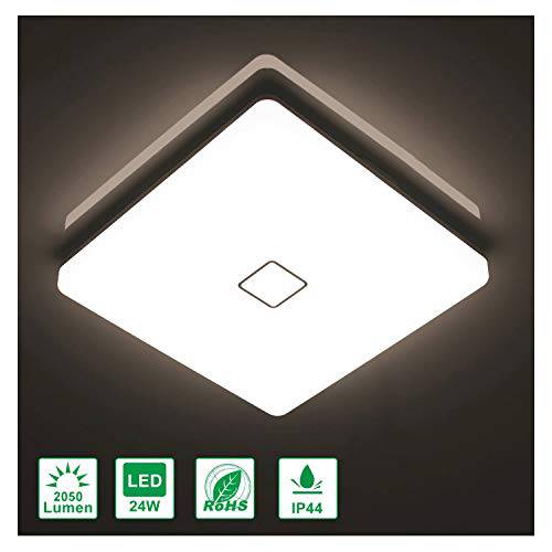 Airand 24W LED Flush 마운트 천장 라이트 4000K 12.6 inch 사각 LED 천장 램프 고정, 고정가능 for Kitchen, Hallway, Bathroom, Stairwell, 2050 Lumens, 80Ra+, 방수 IP44 천장 라이트 (Bright White)