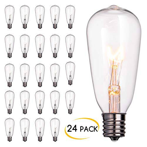 24-Pack 에디슨 교체용 라이트 Bulbs, 7-Watt E17 스크류 Base ST40 교체용 클리어 글래스 라이트 Bulbs for 아웃도어 파티오,발코니 ST40 끈,스트립,선 Lights, Warm 화이트
