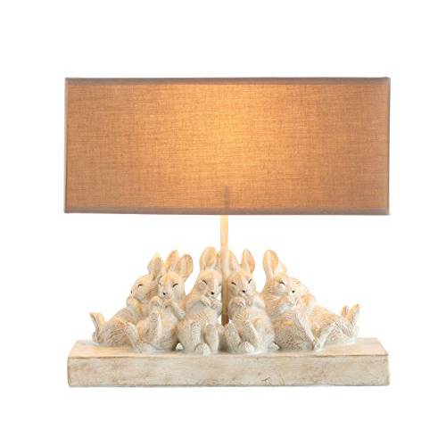 Creative Co-op Whitewashed 토끼 테이블 램프 with Sand-Colored Linen Shade, 14 L x 5.5 W x 13 H
