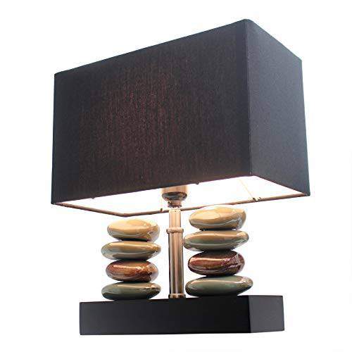 Elegant Designs LT1036-BLK 직사각형 이중 Stacked Stone 세라믹 테이블 Lamp, 14.5 x 12 x 6.3, 블랙