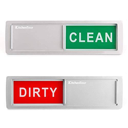 KitchenTour Clean Dirty 자석 for 식기세척기 Upgrade 슈퍼 강력 자석 - 잘보임, 큰글씨 Non-Scratch 자석ic 실버 표시,알림,인디케이터 Sign with Clear,  굵게&  컬러, 잉크, 싸인 Text