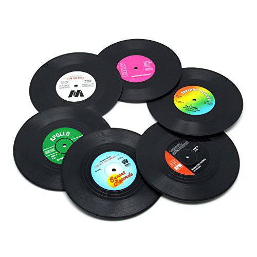 DuoMuo Coaster VinylLP레코드 Disk Coasters for 음료수 - 테이블탑 프로텍트 방지 가구,의자 파손 (6 PCS Vinyl)