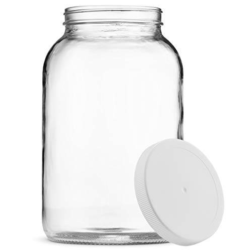 Paksh Novelty 1-Gallon 글래스 메이슨자, 자, 꿀단지, 꿀병 와이드 입구 밀폐 비닐 뚜껑 - USDA Approved BPA-Free 식기세척가능 메이슨 메이슨자, 자, 꿀단지, 꿀병 발효 콤부차 케피어, 발효 음료 저장 and 액기스, 과일청 Uses Clear with for