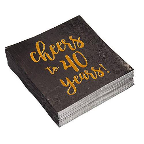 Gold 포일 Cheers to 40 Years 블랙 칵테일안주,디저트 용지 Napkins (5 x 5 In, 50 Pack)