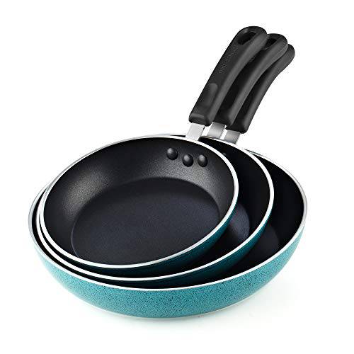 Cook N Home Nonstick Saute 튀김 팬 세트, 8, 9.5, and 11-Inch, Turquoise, 3-Piece