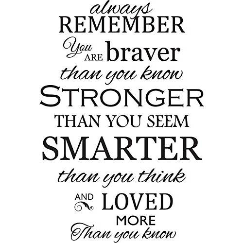 Newclew Always Remember You are Braver Than You 알고있다, Stronger Than You Seem, Smarter Than You 생각한다 탈부착가능 비닐 벽면 아트 아름다운 시 문구,인용구 Saying 홈 장식,데코 데칼 스티커