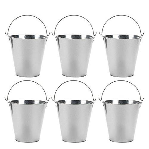 라운드 Galvanized Buckets - 6-Pack Steel Buckets with 본체 for 맥주 and Drinks, 테이블 Centerpiece Party Supplies, 100-Ounce, Silver, 7 x 7 Inches