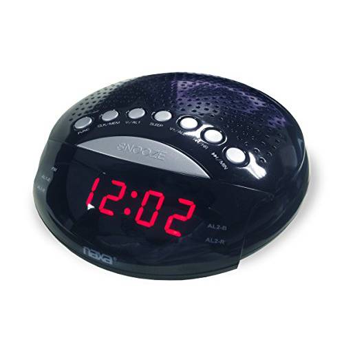 NAXA Electronics NRC-170 PLL 디지털 듀얼 알람 시계 with AM/ FM 라디오 and 스누즈버튼,알람다시울리기 (블랙 Lacquer)