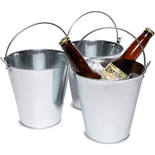 Juvale 3-Pack Galvanized 메탈 얼음,아이스 Bucket Pails for Beer, Drinks, and Party Decorations, 7 Inches