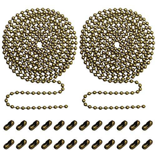 Beaded 풀 Chain 연장 with 커넥터 for 천장 팬 or 라이트 (Pack of 2) 10 Feet Beaded 롤러 Chain with 12 Matching 커넥터 Each (3.2mm Diameter, Bronze)
