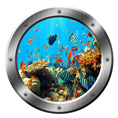 Coral Reef 벽면 데칼,스티커 Porthole 오션 학교 of 피쉬 벽면 스티커 홈 장식,데코 brandnameeng-SP19 (14 Diameter)