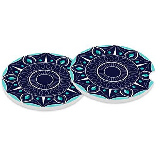 Getfitsoo 세라믹 차량용 Coasters 2 Pack, 흡수 차량용 컵홀더 Coaster, 세라믹 오토 컵홀더 Coasters for Absorbing Spills, 사용 as 차량용 Decor& Perfect Gift（Constellation Blue）