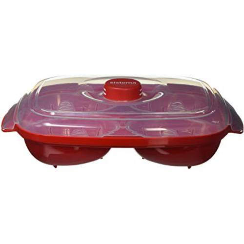 Sistema 전자레인지 수란짜 for up to 4 Eggs, Red/ Clear, 28.7 x 20.5 x 8.4 cm