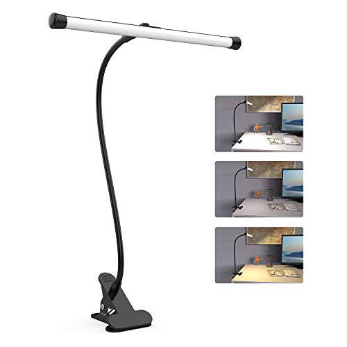 YOUKOYI LED 데스크 램프 with Clamp, 플렉시블 Gooseneck Arm Drafting 테이블 Lamp, 10 밝기 Levels, 3 컬러 Modes, Can be 파워 by USB, 5W 호환 Headboard, Workbench, Studio, Bedside 독서 - 블랙