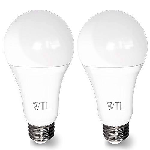 WTL 2 Packs 3 Way LED 전구 A21 Daylight 500-1600-2100LM 하이 Lumens(50-100-150W Equivalent) and 5000K Daylight 화이트 E26 미디엄 Base 전구 호환 독서