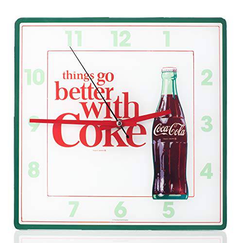 Mark Feldstein& Associates Coca 콜라 병 Things Go Better with, 아날로그 사각형 벽시계, 타이머, 벽에 거는 타이머 - 11.81 Inch