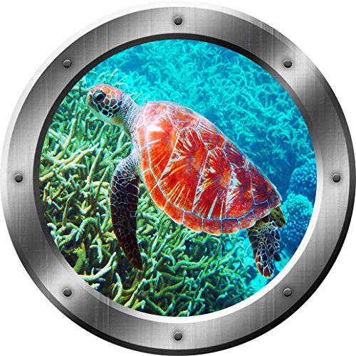 Sea Turtle 벽면 데칼,스티커 Porthole 3D 스티커 Sea 수명 벽면 장식,데코 brandnameeng-SP31 (14 Diameter)