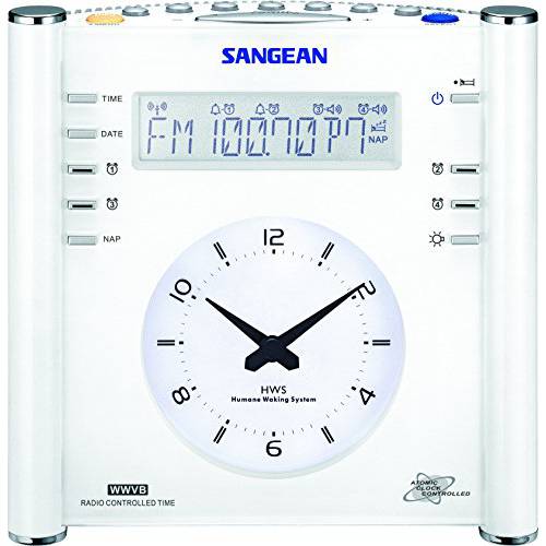 Sangean RCR-3 AM/ FM Atomic Digital/ 아날로그 시계 라디오 (White), 원 Size