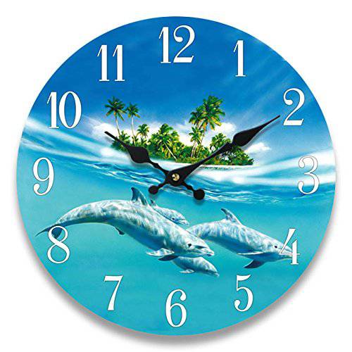 Sea Creations Dolphin 글래스 벽시계, 타이머, 벽에 거는 타이머 New 13X 13 홈 벽면 장식,데코 Coastal Nautical 비치