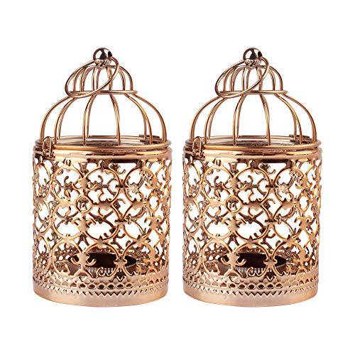 Ciaoed Small 장식용 Tealight 랜턴 빈티지 Birdcage Style, 테이블 데코레이션,데코,장식 of Party, 2 Pack (Rose Gold)