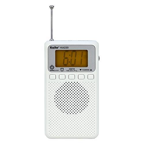 Kaito KA220W 포켓,미니,휴대용 디지털 AM/ FM 라디오 with 알람 시계&  자다 Timer, 화이트