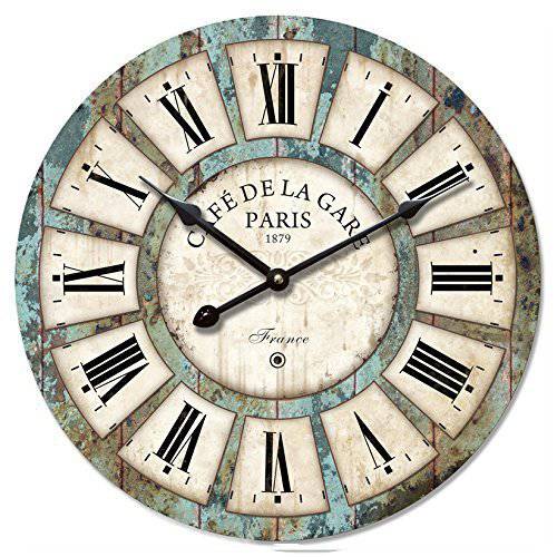 Eruner 16-inch 빈티지 우드 Clock, 프렌치 CountryCafe 드 La Gare 레트로 Style Non-Ticking 나무 벽시계, 타이머, 벽에 거는 타이머 (03)