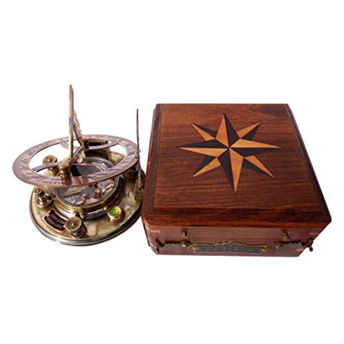 MAH 탑 그레이드 5 Inch 아주 Calibrated 라지 Sundial Compass with 나무 Box. C-3050
