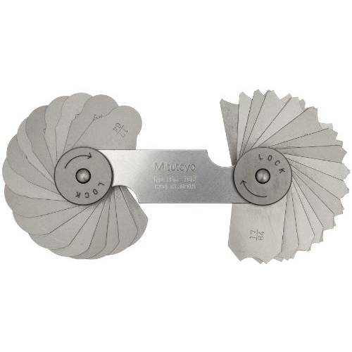 Mitutoyo 186-102, Radius Gage Set, 16 Pairs of Leaves, 17/ 64 to 1/ 2 by 64ths