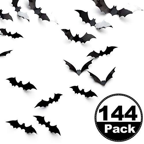 Boao 144 Pieces 할로윈 Scary Plastic 3D Bats 벽면 데칼,도안 스티커, DIY 할로윈 Party 도구 PVC 3D 장식용 Scary 블랙 Bats, 윈도우 장식,데코 Party 도구 데코레이션,데코,장식