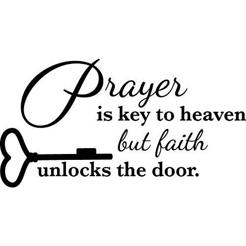 Newclew  기도 is 키 to 천국 but Faith unlocks The 도어 벽면 아트 문구 스티커 장식,데코 데칼 기도 Church Jesus Pray ((M) 22’’x11’’)