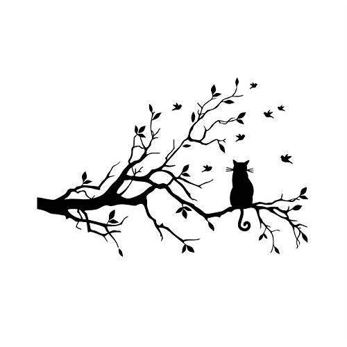 블랙 트리 Branches with a Cat on The 트리 벽면 데칼,스티커 가정용 장식,데코