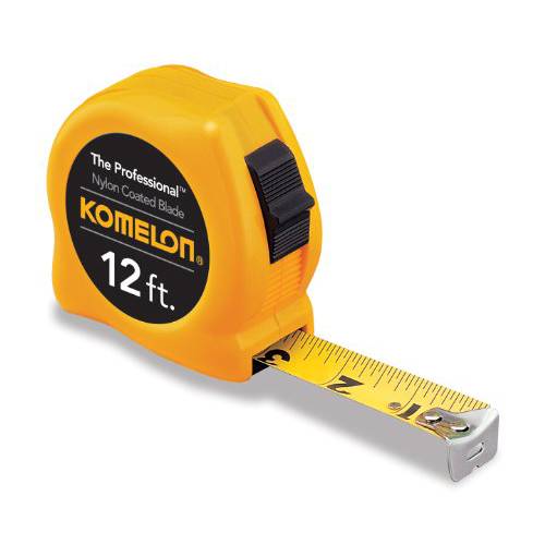 Komelon 4912 The 프로페셔널 Nylon 코팅 Steel 블레이드 테이프 치수,측정 12-Feet by 5/ 8-Inch, Yellow 케이스