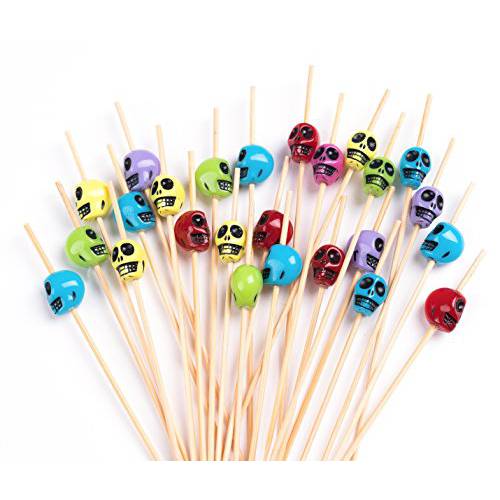 PuTwo 칵테일안주,디저트 추천 핸드메이드 Bamboo Toothpicks 100ct 4.7 인 멀티컬러 Skulls