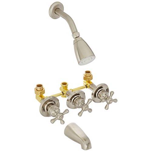 Kingston Brass KB238AX 욕조 and 샤워 Faucet with 3-Cross Handle, Brushed Nickel, 5-Inch Spout Reach