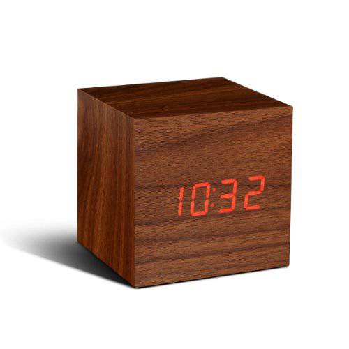 Gingko Cube 클릭 시계 2.5 x 2.5 월넛/ 레드 LED 알람 시계