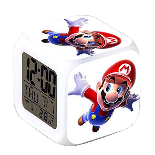 ASLNSONG  슈퍼 Mario 브라더스 7 컬러 Change 디지털 알람 시계 with 시간, 온도, 알람, 날짜 (B)