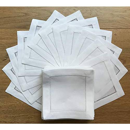 화이트 Linen 칵테일안주,디저트 냅킨 6x6 세트 of 50 Linen Cloth 냅킨 Coasters-Ladder Hemstitch 100% Linen 음료 Party 냅킨 Coaster 슈퍼 Value 벌크, 대용량 50 Pack