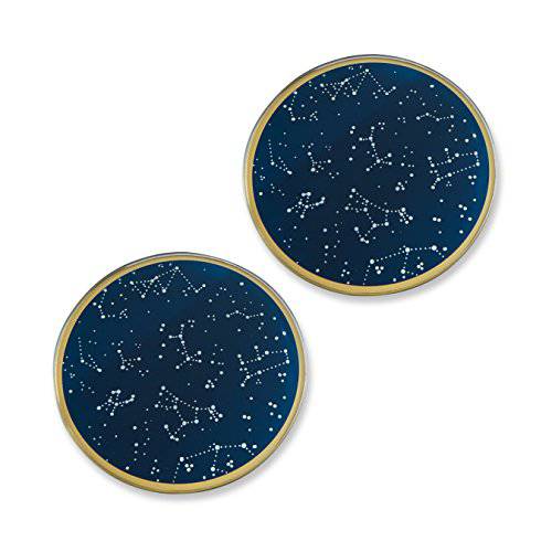Kate Aspen 언더 the Stars Glass Coaster Set, Wedding/ Party Decorations, Party Favor Gift, Navy/ Gold/ 화이트