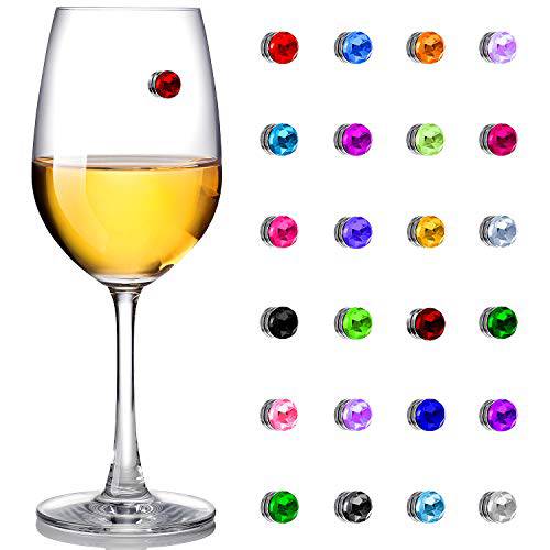 24 Pieces 와인 Glass Charms 크리스탈 마그네틱, 자석 음료 마커 for 와인 Glass 샴페인  Flutes 칵테일 Martinis, Colorful