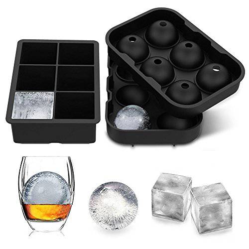 라지 얼음,아이스 Cube 트레이,판 얼음, 하이볼 얼음, 칵테일 얼음 Maker with Lids Combo(Set of 2), 실리콘 구체&  스퀘어 플렉시블 얼음,아이스 Cube 틀,트레이,하이볼얼음 for Cocktails, Whiskey, Juice and Any Drinks- 리유저블, 재활용, 재사용&  BPA Free