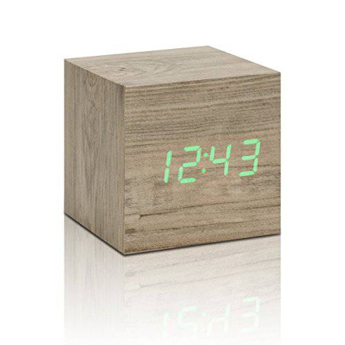 Gingko Cube 클릭 시계 2.5 x 2.5 Time/ Date/ 템프 Ash/ 그린 LED 알람 시계