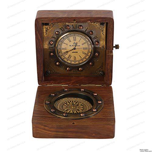US HANDICRAFTS 진정한 시계 Compass 인 Rose 우드 Box, 빈티지 Gift…