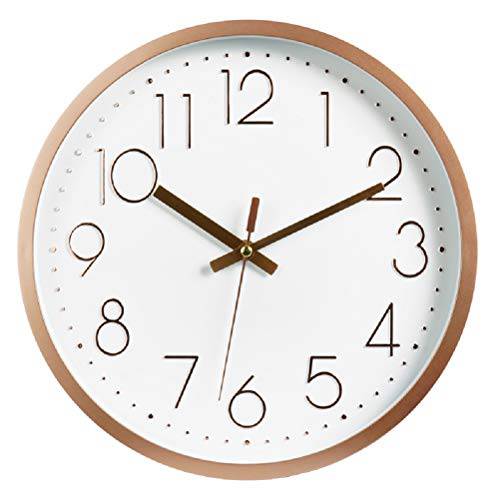 Tebery 12-inch 무소음 Non-Ticking 라운드 벽면 시계 Quartz Rose Gold 시계 배터리 Operated 장식용 for 생활 Room 홈 사무실,오피스 학교