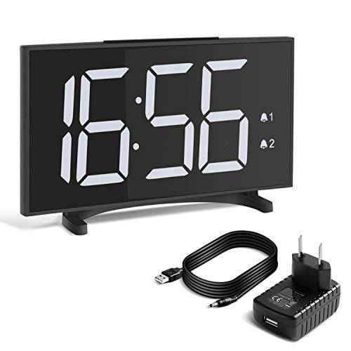 YISSVIC 디지털 알람 시계 for 침실 6.5 Inches LED 시계 어댑터포함 6 조절가능 Brightness 24/ 12 시간 세팅 이중 알람 화이트 숫자 for 여행용 사무실,오피스 부엌, 주방 데스크