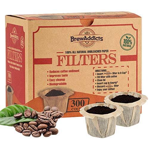 Brew Addicts 일회용 K-cup 용지 커피 커피원두가루필터 | All-Natural& Unbleached 커피 필터 for Keurig 일회개별포장, 일회 개별포장 | 완전한 크기& Quantity | 300 Count