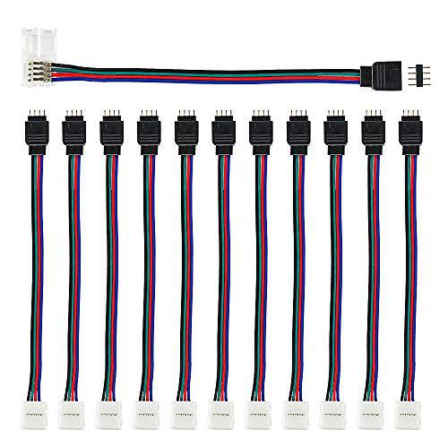 5050 RGB 4 핀 10mm LED 커넥터 Kit, Nelyeqwo 12 팩 무납땜 4 핀 Conductor 스트립 to 파워 어댑터 스트립 to 컨트롤러 Jumper for 10mm 와이드 방수, 워터푸르프 LED 라이트 스트립 테이프