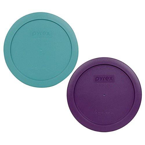 Pyrex 7201-PC 4 Cup (1) Turquoise (1) 퍼플 라운드 Plastic 뚜껑 - 2 Pack